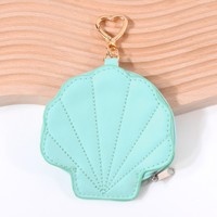 Dompet Koin PU Bentuk Kerang Laut Kustom, Dompet Mini Lucu dengan Ritsleting, Kantong Kunci dan Koin Portabel untuk Wanita