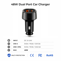 Chargeur de voiture double USB-C/USB-A 48W PD3.0 QC3.0 à charge rapide OTP 12-24V, adaptateur allume-cigare pour Android