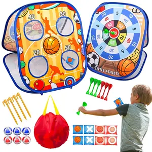 2022 new indoor outdoor sport toys collapsible cornhole and dart board 3 in 1 bean bag toss game with 8 bean bags sets for kids