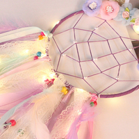 Attrape-rêves licorne pour filles avec lumière LED, plumes colorées, fleurs, décoration murale pour chambre d'enfant, décoration de crèche