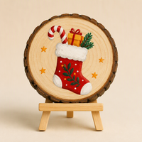 Weihnachtsstrumpf Holzscheiben Malen nach Zahlen Set DIY Malerei-Bastelset mit Staffelei Pigmenten Pinseln Heim-Feiertagsdekoration