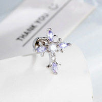 Boucles d'oreilles clous en acier titane CZ croix tendance, à visser, pour piercing de cartilage, avec cristaux roses et bleus, bijoux de corps gothiques