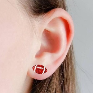 Boucles d'oreilles sportives pour femmes en acrylique scintillant, boucles d'oreilles de baseball, softball, rugby, basketball, football, soccer pour le jour du match - Product Image 3