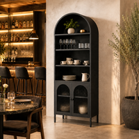 Meuble de bar à café tendance avec arche en métal, armoire de rangement avec porte vitrée pour restaurant, buffet pour la décoration de café