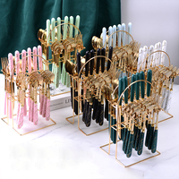 Ensemble de couverts en acier inoxydable de 24 pièces avec support, manche en PP, couteau, fourchette, cuillère, boîte cadeau, style nordique, vaisselle occidentale, acier inoxydable 410
