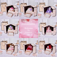 Boîte à bijoux en forme d'ours en mousse avec rose éternelle à double porte, boîte cadeau de Noël, boîte à rouge à lèvres pour la Saint-Valentin, fleur éternelle