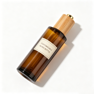 Vente en gros de flacons compte-gouttes en verre ambré vides avec bouchons en bambou pour les parfums, les soins de la peau et les sérums - Product Image 3