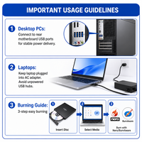 Lecteur DVD externe avec port d'alimentation supplémentaire USB 2.0, lecteur/graveur de CD/DVD-RW stable pour ordinateur portable fin et PC de bureau – Vente en gros