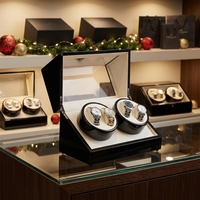 Remontoir de montre noir brillant à 4 emplacements avec intérieur en fibre de carbone et PU, fenêtre acrylique en forme de L, 5 modes pour montres automatiques de luxe