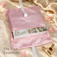 Pochette d'emballage de luxe en satin rose lisse pour lingerie et foulards, avec logo, conception gratuite, sac cadeau en soie brillante