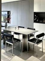 Table à manger rectangulaire en acier inoxydable et pierre de quartz, style italien moderne et minimaliste, anti-rayures, anti-brûlure, 6 places