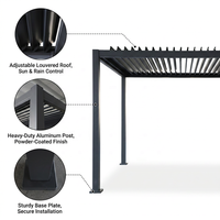 Kit de pergola bioclimatique motorisée rétractable à lames orientables en acier thermolaqué, avec éclairage LED OEM, étanche, résistant au vent et écologique