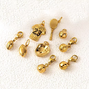 Sports Charms Gallery | PVD 18K Gold Stainless Steel Basketball Football Tennis Soccer Paddle Tennis Pendants for Jewelry Making - Product Image 5