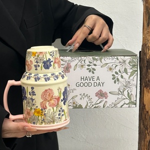 Hot Selling Products 2025 Classic Retro Style Ceramic <strong>Cup</strong> with Peony Design Office Mug with Lid <strong>for</strong> Tea <strong>for</strong> <strong>Work</strong> or Gift Giving - Product Image 1