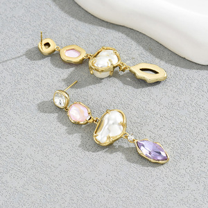 Fashion Dangle <b>Earrings</b> With Zircon And Pearl Inlay Geometric Design For Party Drop <b>Earrings</b> Stainless Steel Ear <b>Post</b> - Product Image 3