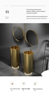 Lavabo moderne <span class=keywords><strong>en</strong></span> acier inoxydable finition brossée, sur pied, résistant à l'eau, facile à nettoyer, garantie 3 ans - Product Image 4