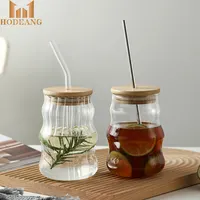 Ins Vertical Stripes Glass Cups With Lids And Straws Clear Glass