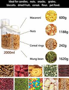 Contenedor de Almacenamiento de Alimentos a Granel de Plástico PP de 2800/1600 ml, Tanque Transparente para Granos, Dispensador de Arroz y Cereales con Anillo de Sellado de Silicona - Product Image 2