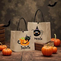 Bolsas de Yute Personalizadas para Halloween con Nombre, Bolsas de Regalo para Caramelos o Broma, MOQ Bajo de 30 Piezas, Bolsas de Yute con Estampado de Calabaza y Araña