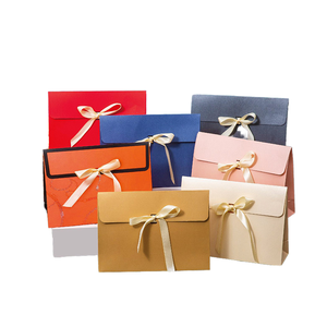 Multi <b>Color</b> Flap Paper Gift Bag With Satin Ribbon Bow, Foldable <b>Envelope</b> Style Paper Tote Bag for Clothing Scarf Socks Packaging - Product Image 1