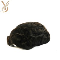 Prothèse capillaire pour hommes en cheveux naturels indiens Remy, 0,02-0,04 mm, ondulation naturelle, base PU intégrale, densité 100%-130%, couvre-calvitie