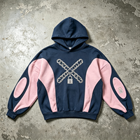 Sweat-shirt à capuche épais color block, effet délavé vintage, avec motif graphique 'Chain Lock', style streetwear pour homme