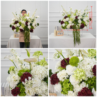 Fleurs d'allée de mariage, bouquet de demoiselle d'honneur, hydrangea artificiel bordeaux, blanc, vert, fleur de sol pour autel, pour événements et fêtes