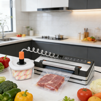 Sellador de Alimentos al Vacío 2 en 1 con Manguera de Vacío Integrada, Rodillo de Soldadura Doble y Bolsas de Vacío para Alimentos