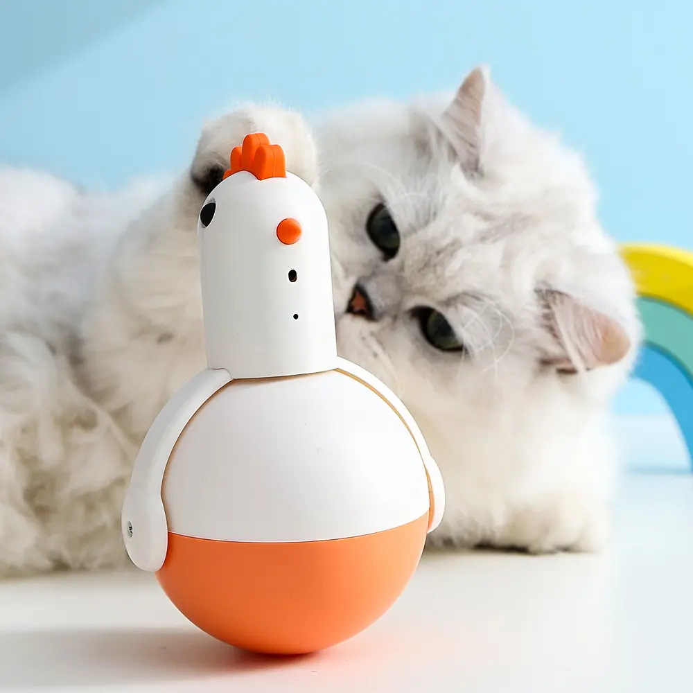 Pet taklit tavuk Crowing elektrikli oyuncak LED ışık lazer Tumbler kedi oyuncak