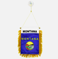 Bendera Gantung Jendela Montana, Bendera Mini Mobil, Spanduk Dekorasi Kaca Spion dengan Suction Cup & Spanduk Rumbai Emas