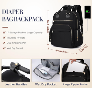 Mochila Pañalera, Bolsa de Bebé con 15 Bolsillos, Bolso de Viaje para Niñ<span class=keywords><strong>a</strong></span> o Niño con Bolsillo Térmico, Linda Bolsa de Pañales con Correas para Cochecito - Product Image 5