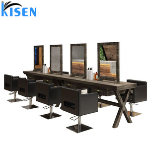 KISEN Stainless Steel Salon Display Cabinet With Dressing <b>Table</b> With <b>Mirror</b> And Arawers <b>Mirror</b> For Barber Shop Use - Product Image 1