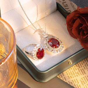 Collier pendentif en chaîne à maillons avec imitation de perles et rubis de laboratoire Sier, forme ovale 13x18mm, bijoux de mode pour soirée, vente en gros - Product Image 3