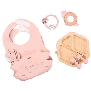 Vajilla de alimentación de silicona para niños aprendiendo <span class=keywords><strong>a</strong></span> <span class=keywords><strong>comer</strong></span> Tenedor de entrenamiento cuchara suministros para bebés babero de silicona juego de cuencos con ventosa - Product Image 4