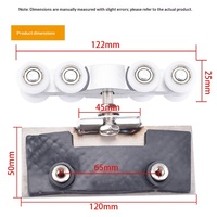 Roda Gantung Pintu Geser Kaca, Penjepit Pintu Kaca Stainless Steel 8 Roda, Roda Tugas Berat untuk Kaca Tanpa Bingkai