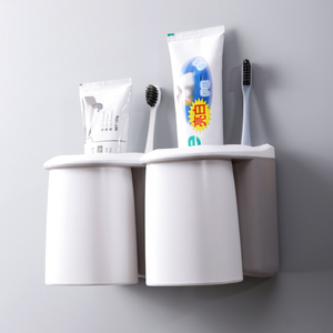 Portacepillos de Dientes Magnético de Pared Estilo Coreano <span class=keywords><strong>2022</strong></span>, Color Beige Grisáceo, <span class=keywords><strong>con</strong></span> Ventosa y Vaso Blanco - Product Image 3