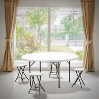 Table de banquet pliante ronde en plastique moderne de 5 pieds pour le camping, la maison ou la salle à manger d'hôtel, utilisation commerciale