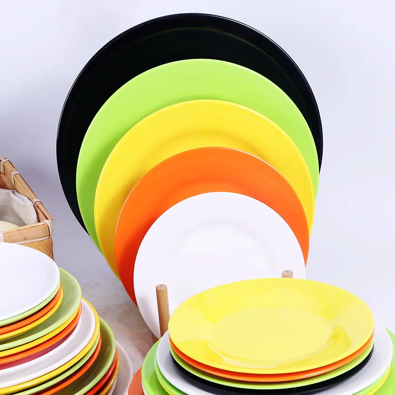 Best Selling Coloured Food Grade Unbreakable Melamine Plates Set Red Wholesale Plastic Melamine Plates