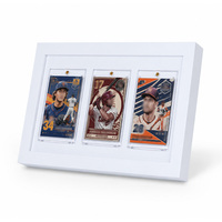 Cadre de présentation mural en bois blanc à 3 emplacements pour cartes de sport, avec couvercle de protection en plexiglas pour cartes de collection