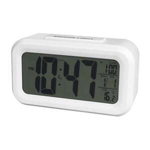 Reloj despertador digital blanco con pantalla LED y funciones de alarma, temporizador y luz nocturna para facilitar el - Product Image 1