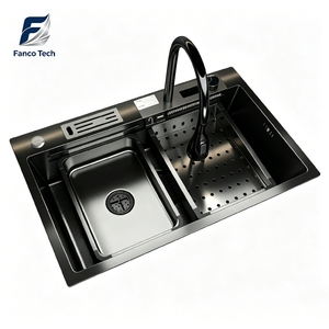 Lavello a Cascata Digitale 750 SUS304 Nero con Goffratura a Nido d'Ape e Portacoltelli Integrato, Dimensioni Personalizzabili per Villa - Product Image 2