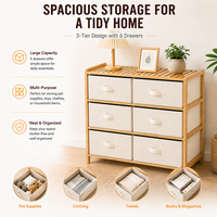 Meuble de rangement autoportant en bambou pour salon, armoire de couloir, commode à 6 tiroirs en tissu, tour de rangement pour chambre à coucher