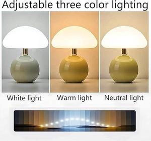 Lampe de chevet à LED, avec abat-jour en forme de champignon blanc crème et socle en céramique, disponible en 3 couleurs - Product Image 3