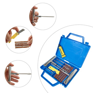 Kit de réparation de pneus portable et durable pour voiture et vélo, 28 pièces, 13 bandes de caoutchouc, boîte bleue, ensemble de dépannage - Product Image 4