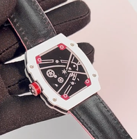 Reloj de Cuarzo Unisex de Moda Juvenil, Diseño Tonneau, Combinación de Colores Rosa y Blanco, Esfera Hueca de 47 mm, Correa de Nailon Suave, Reloj de Cuarzo para Hombre