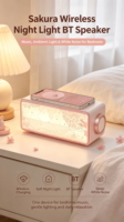 Mini Ornement Décoratif LED en Plastique Paysage Sakura, Veilleuse d'Ambiance à Bruit Blanc, Charge Rapide Sans Fil, Haut-parleur BT et Peinture Artistique