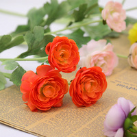 Fleurs artificielles en soie de lotus et de camélia à trois têtes pour décoration murale et intérieure, technique de flocage pour mariage