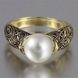 Anello vintage stile perla per donna, design elegante intarsiato, gioielli alla moda per tutti i giorni - Product Image 2