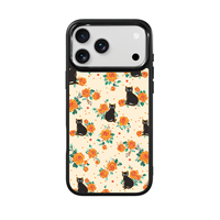 Coque de téléphone AG Feeling Black Edge avec motif chat et fleurs jaunes dorées pour iPhone 17, 17 Pro Max, 16 Pro, 15 – Coque magnétique