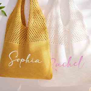 Personalized Beach <b>Bag</b> Custom Crochet <b>Tote</b> <b>Bag</b> with Name, Hollow Out <b>Knitted</b> Summer Shoulder <b>Bags</b>, Bachelorette Party Gift - Product Image 2